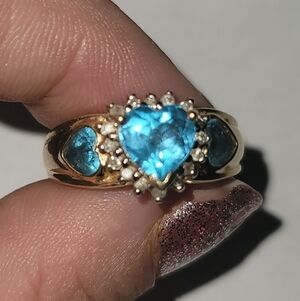 Vintage 14k Gold With Real London Blue Topaz Hearts and Diamonds